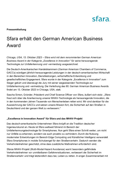 Sfara gewinnt German American Business Award 