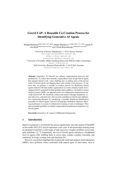 GenAI-CoP: A Reusable Co-Creation Process for Identifying Generative AI Agents
