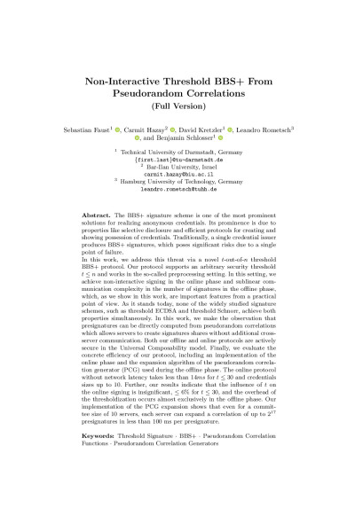 Non-Interactive Threshold BBS+ From Pseudorandom Correlations