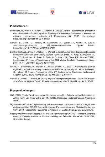 Publikationen - KMU‐Wissenstransferlabor „Digitale Fabrik“